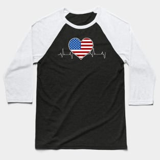 4th of July American flag heartbeat Baseball T-Shirt